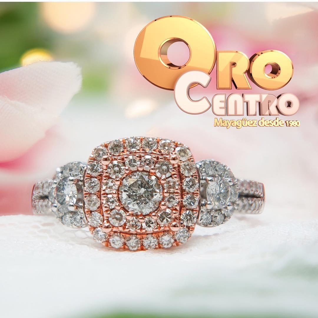BELLA!!! Acabadita de llegar! Sortija de matrimonio “doble halo” de diamantes en oro rosado y blanco 14k